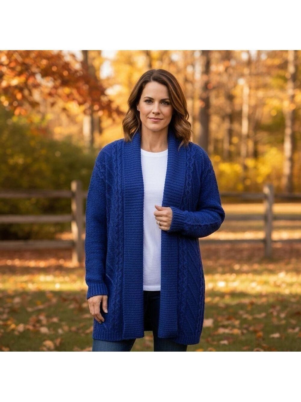 Western Connection Chunky Cable Knit Open Cardigan Cobalt Blue Size XL